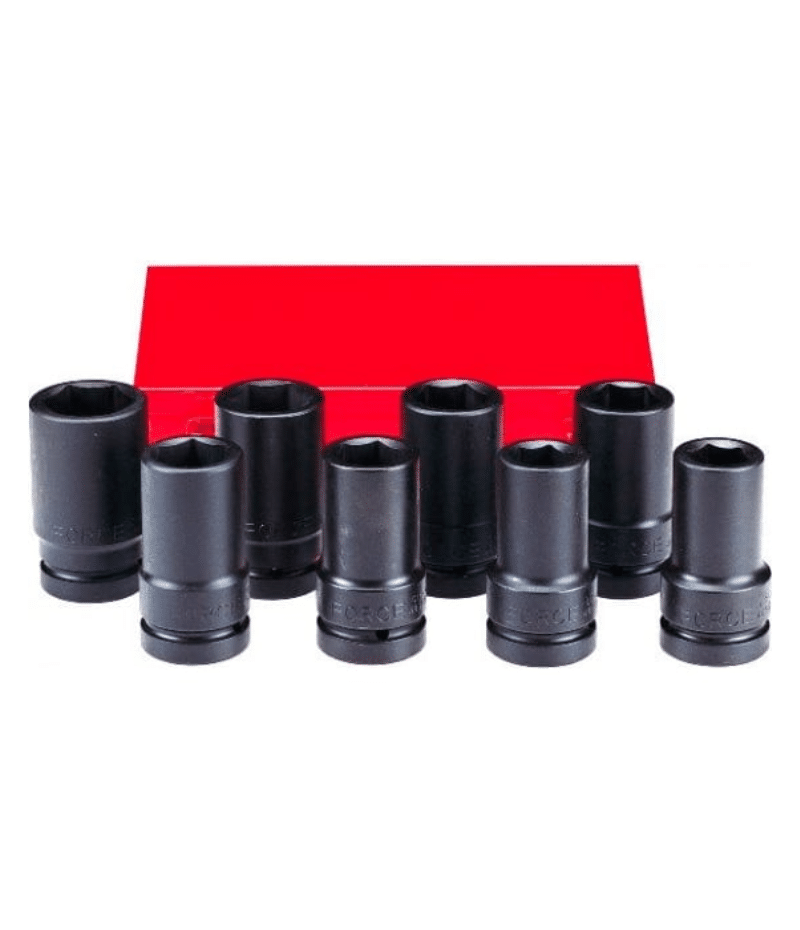 FORCE-8081DS-8pc-1DR.-6pt.-Flank-deep-impact-socket-set-SAE.png 8PC 1" Drive 6PT Deep Impact Socket Set 15/16" 1-5/8" 100MM Length - Image 1